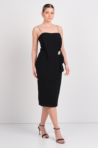 Explosion Kadın İp Asklı Beli Tokalı Midi Abiye Elbise 7818 Siyah Siyah