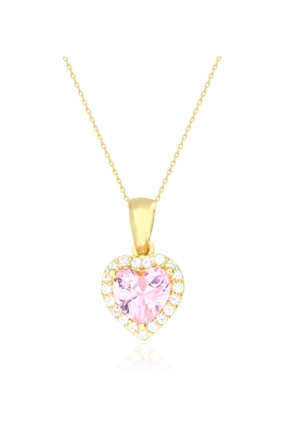 925 Ayar Gümüş Pembe Swarovski Kalp Kolye