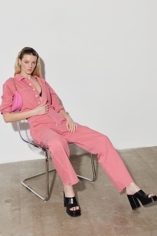 Kick Flare Regular Fit Normal Kesim Gömlek Yaka Geniş Paça Pembe Tulum W237XMP63 Pembe