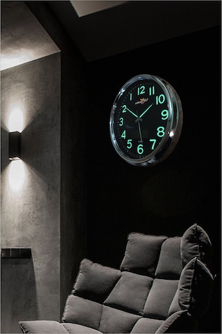 Fosforlu Gece Görünen 32 Cm Ters Çalışan Sessiz Siyah Duvar Saati Siyah - Gümüş