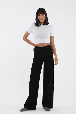 Cross Jeans Weslie Yüksek Bel Fermuarlı Wideleg Fit Jean Kadın Pantolon - Siyah  C 4530-076 Siyah