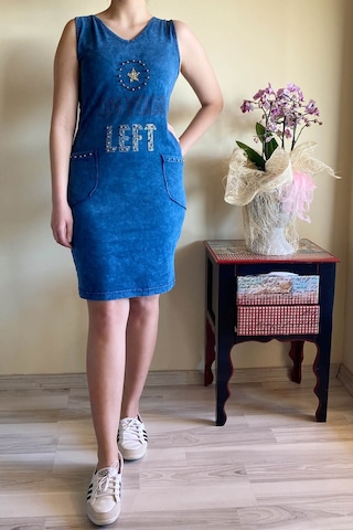 Mia Butik Kadın İtalyan Yıkamalı Kolsuz Lacivert Elbise-673 Kırmızı