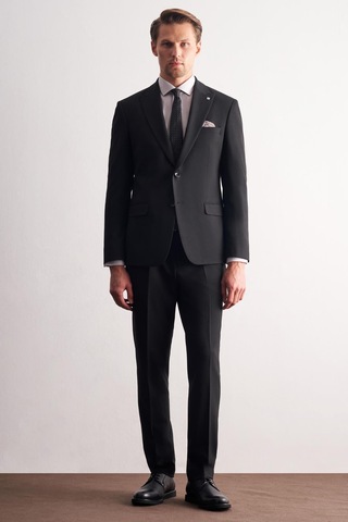 İmza Siyah Kırlangıç Yaka Çizgili 6 Drop Slim Fit Tam Astar Esnek Takım Elbise 1001255164