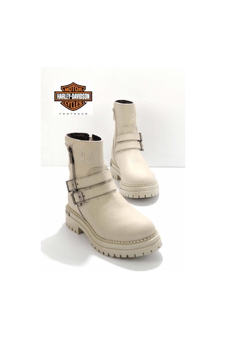 Harley Davidson Beige Hakiki Deri Kadın Bot & Bootie Hd0777055603 Beige