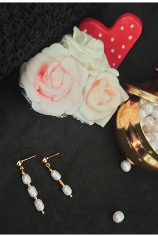 24k Altın Kaplama Geçek İnci Top Kısa Uzun Farklı Tasarım Küpe Be Gold