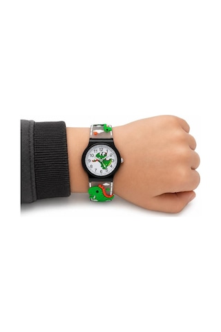 Erkek Çocuk Dinozor Figürlü Füme Analog Silikon Kordon Kol Saati St-304439 Beyaz