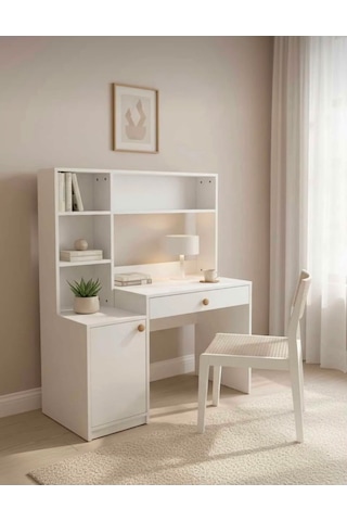 Pema Home %100 Mdf Çekmeceli Kapaklı Çalışma Masası Beyaz