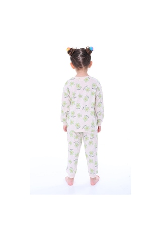 Kız Çocuk Yeşil Çiçek Desenli Uzun Kollu Pijama Takımı-905 Yesil