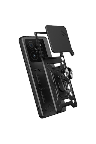 Xiaomi 14t Pro Kılıf Sürgülü Tank Zırh Yüzüklü Mıknatıslı Standlı Kapak S-vega