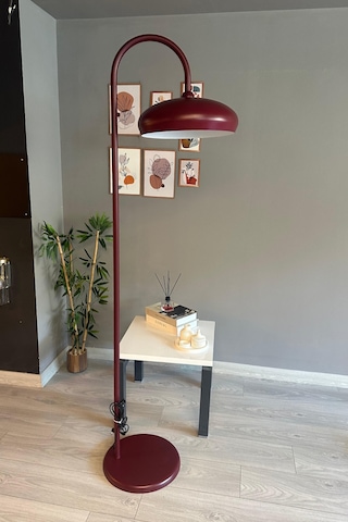 Vişne Çürüğü Lambader Modern Dekoratif Metal Oturma Odası Çalışma Odası Zemin Lambası Bordo