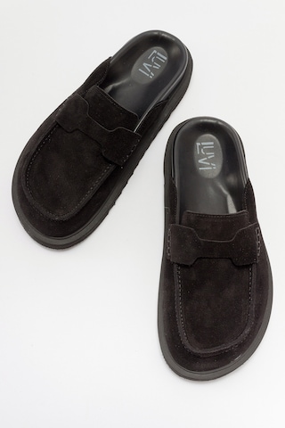 Luvishoes Laven Siyah Süet Hakiki Deri Kadın Terlik Siyah