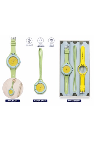 Duostyle 2'si 1 Arada Analog Kol Saati Ve Çanta Saati Silikon Kordonlu Unisex Sarı