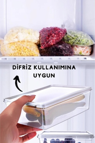 10 Adet Kendinden Kapaklı Derin Donduruyucuya Uygun Saklama Kabı - 10 Adet 2 Lt Şeffaf
