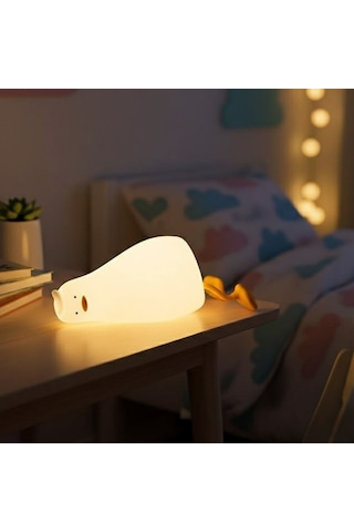 5 Farklı Renk Modlu Tembel Ördek Figürlü Pofuduk Led Gece Lambası Yumuşak Dokulu Çocuk Odası Ve Dekoratif Şarjlı Ortam Işığı Güneş