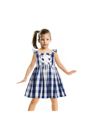 Denokids Yıldız Kedi Ekose Elbise Beyaz - Lacivert