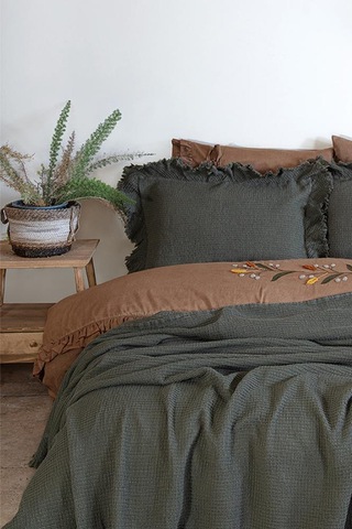 Ecocotton Dina Yeşil Çift Kişilik %100 Organik Pamuk Pike/yatak Örtüsü