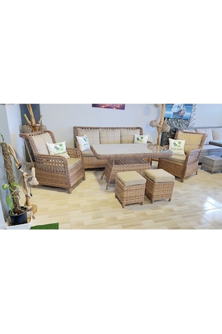 Dinçer Izmir Rattan 7 Li Oturma Grubu Kahverengi