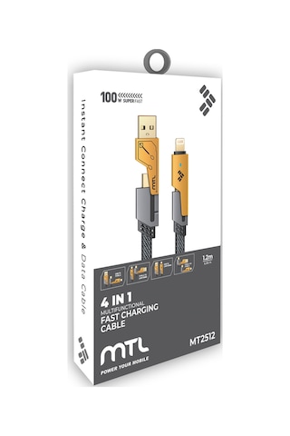 100w Usb Type - C Lightining 4 In 1 Hasır Flat Hızlı Şarj Ve Data Kablosu 1 Metre Mt2512