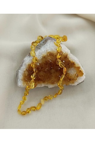 Kolye Kehribar Amber Doğaltaş Düğümlü Bebek Kolyesi 17873 Kahverengi