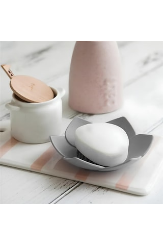 Lotus Desenli Sabun Ve Sünger Tutacağı Silikon Gri Su Giderli Lotus Şekilli Şık Katı Sabunluk Diğer