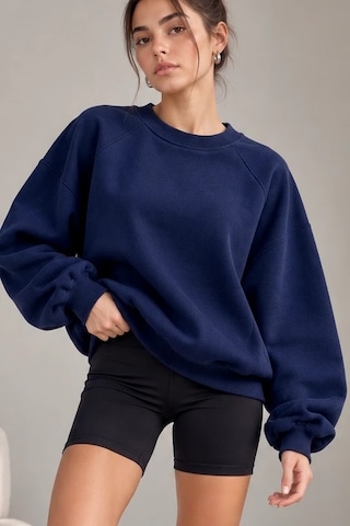 Bbbutikbasic Kadın Şardonlu 3 İplik Kısa Reglan Kol Sweatshirt My3535 Lacivert