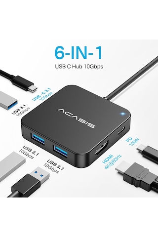 Acasis HC31 HDMI  Type-C PD 100 W 6 İn 1 Hub