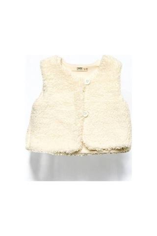 Çikoby Kız Bebek Peluş Yelek-14866 Ekru