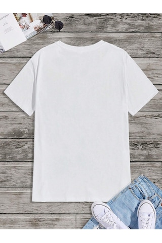 Boğa Sembol T-shirt - Beyaz Baskılı Oversize Bisiklet Yaka Kısa Kol Tişört Beyaz