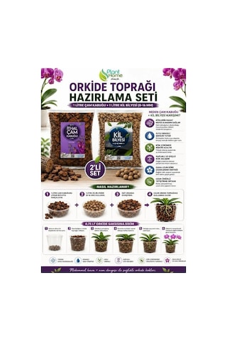 Hüskon Ticaret Oekide Toprağı Hazırlama Seti 2'li - 1 Litre Ithal Çam Kabuğu + 1 Litre Kil Bilyesi 8-16mm Orkide Dikim Ve Saksı Değişim Seti 1 L