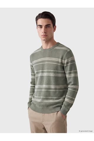 Lcwaıkıkı Classic Haki Polo Yaka Çizgili Erkek Triko Kazak