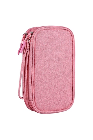 Şık Ve Pratik Kız Çocukları İçin Elektronik Eşya Saklama Çantası - Organizatör Poşet Pembe Renkli Bej