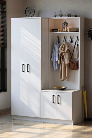 Grove 4 Kapaklı Askılıklı Ayakkabılık Dolabı Portmanto Beyaz