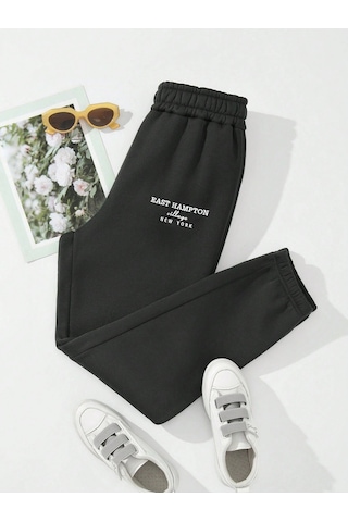 Letter Embroidery Thermal Lined 4 Mevsim Eşofman Siyah