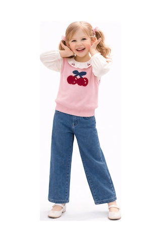 Turuncu Gardrop 3-7 Yaş Kiraz Süveterli Pantolonlu Kız Çocuk Takım Pembe Pembe