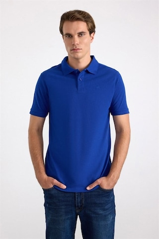 Süvari Saks Mavi Slim Düz Nakışlı Pike Düğmeli Polo Yaka Tişört Ts1014000474-m05