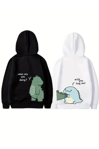 Modi Sevgililer Günü Baskılı Oversize Kapüşonlu Sweatshirt Hoodie - Beyaz