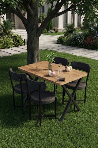 Mutfak Masası 4 Sandalyeli Set 110x70 Cm Modern Bahçe Cafe Masa Takımı 4 Kişilik Tedy 9881 Anstrasit Çok Renkli