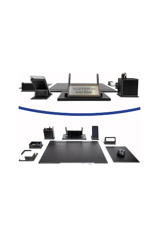 Prozenis Gönen İsimlikli Siyah Deri Sümen Takımı 8 Parça