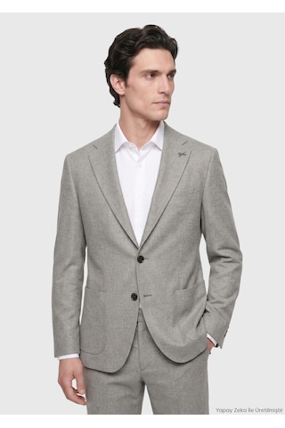 Ramsey Açık Kahve Desenli Zeroweight Slim Fit %100 Yün Takım Elbise Kahverengi