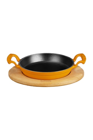 Lava Yuvarlak Kulplu Tava ve Ahşap Altlıklı. Çap(Ø) 20cm. -