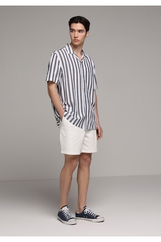 Colin's Colins Relaxed Fit Apaj Yaka Çizgili Erkek Lacivert Kısa Kol Gömlek Cl1078657 Q1.v2 Nav