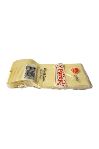 Plastik Çatal Krem Renkli Lüx Parti Doğum Günü Piknik Çatalı - 18 Cm. - 25 Adetlik 5 Paket Sarı