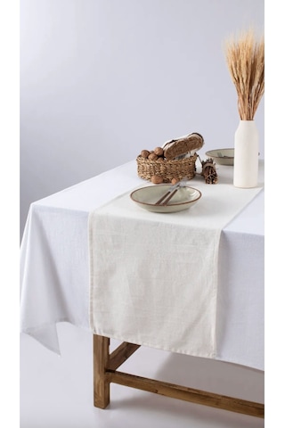 Soft Natural Keten Runner 40 x 150 Cm Nefes Alabilir Doğal Doku