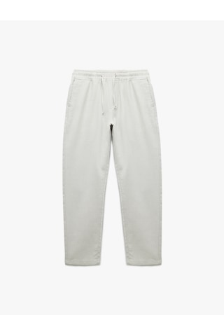 Koton Beli Bağcıklı Cep Detaylı Pamuk Keten Karışımlı Chino Pantolon Gri Desenli 5sam40024hw Gri Desenli