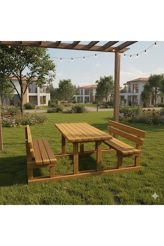 Ahşap Piknik Masası 170-cm Sırtlıklı -424