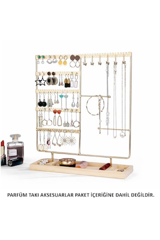 Microcase Ahşap Tabanlı Masaüstü Kolye Küpe Bileklik Takı Aksesuar Organizer Standı Al5462 Gold