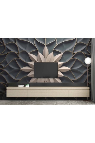 3 Boyutlu Beyaz Çiçek, Kabartma Siyah Duvar Kağıdı 1 M²