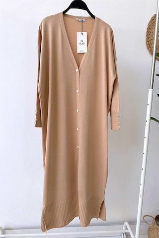 Kahijab Maxi Boy Düğmeli Merserize Hırka - Sütlü Kahve