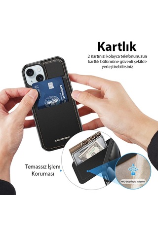 Hepsi Dux Ducis iPhone Uyumlu 15 Plus Rafi Series Magsafe Premium Deri Kılıf- 5775 Najmaddin Siyah