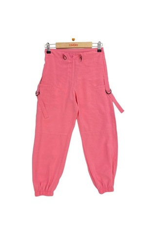 Çikoby Kız Çocuk Beli Paçası Lastikli Dokuma Pantolon-13753-pembe Pembe